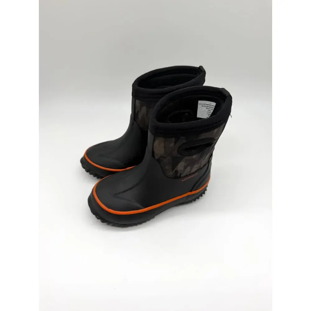 Cat & Jack Kids Waterproof Rain Boots Black Orange Neoprene Size 8 Target